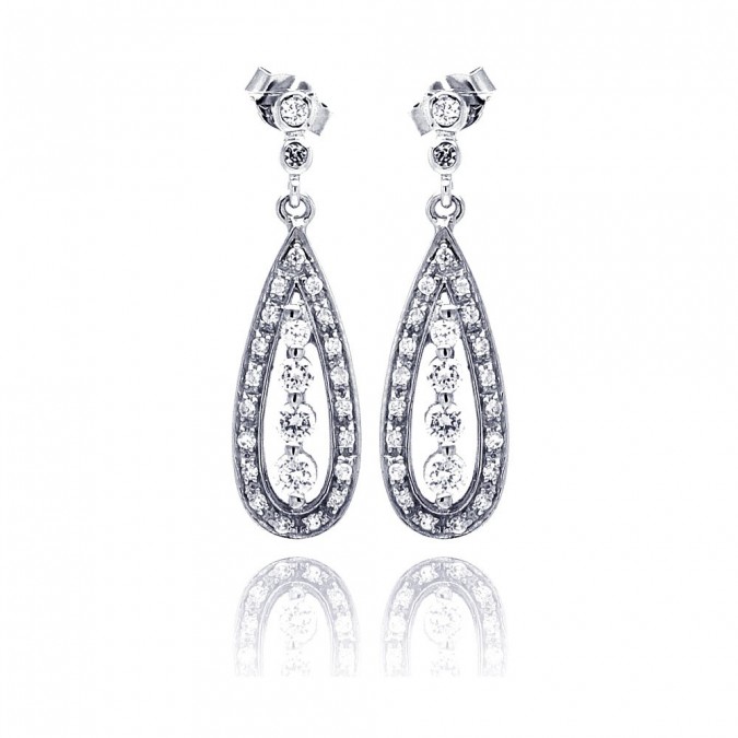 Sterling Silver Teardrop CZ Drop Earrings SSTE00660