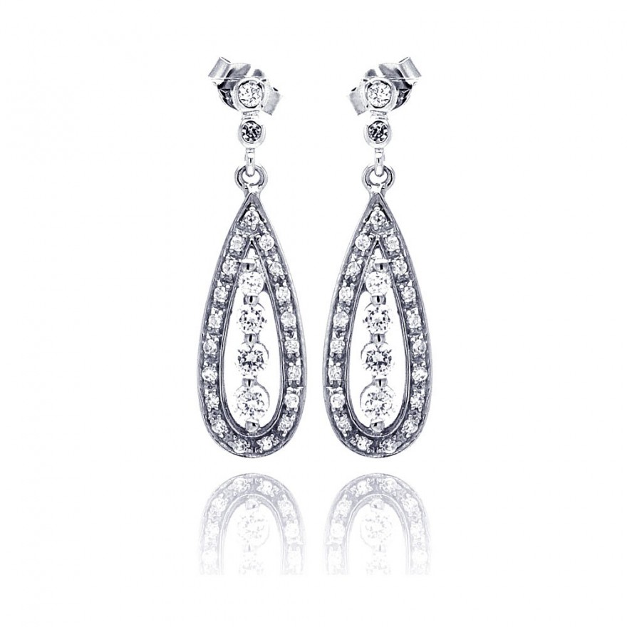 Sterling Silver Teardrop CZ Drop Earrings SSTE00660