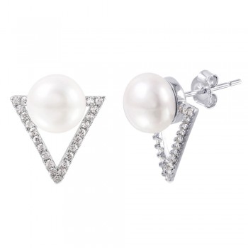 Sterling Silver Triangle Pearl Stud Earrings SSTE01006