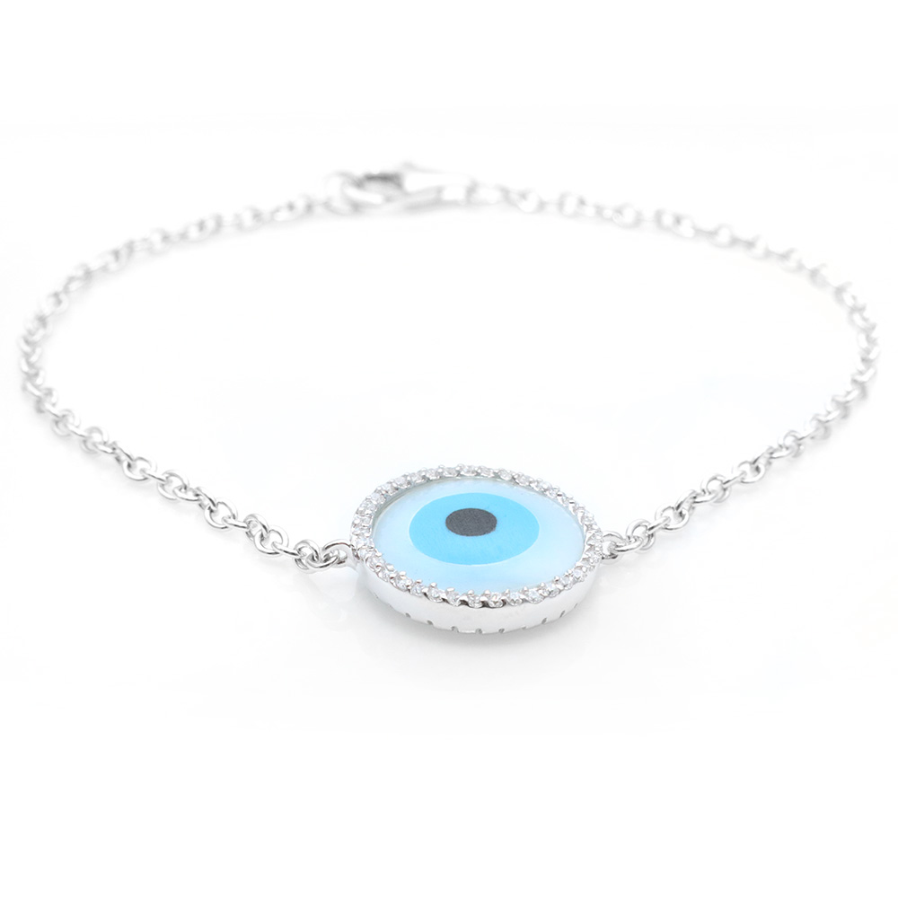 Sterling Silver Turquoise Evil Eye Bracelet SBGB00069