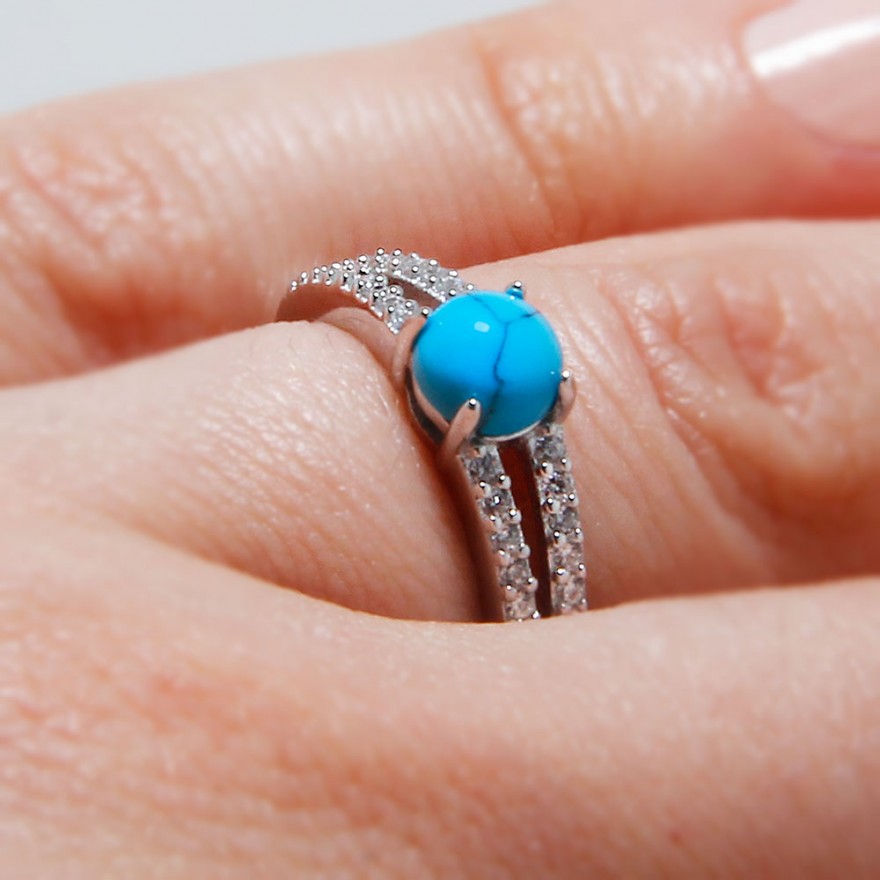 Natural Spiny Turquoise 3 Stone Ring size 7 in Sterling