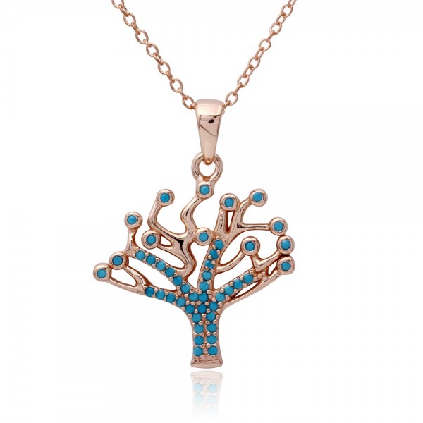 Sterling Silver Turquoise Stones Tree Necklace SSTP01549