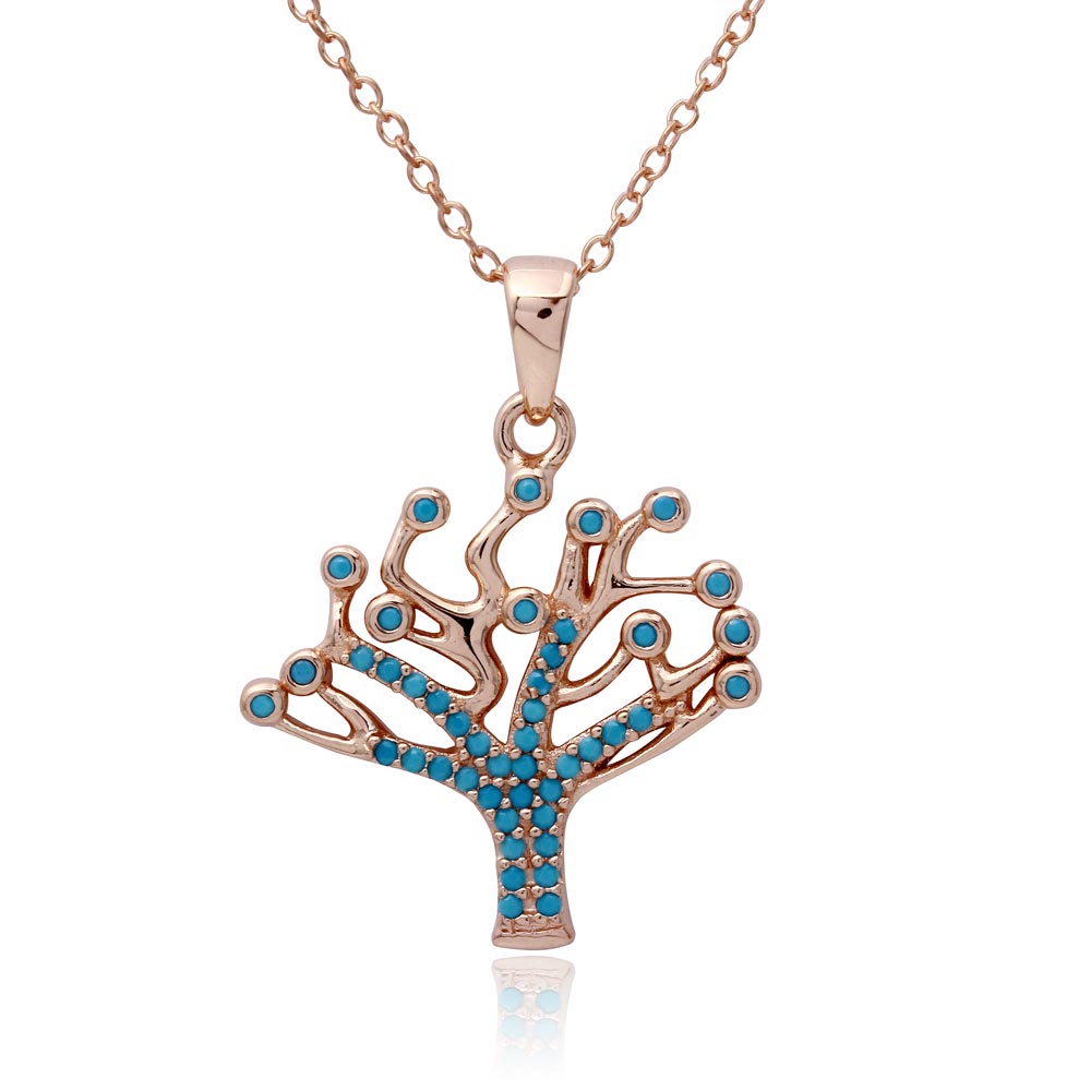 Sterling Silver Turquoise Stones Tree Necklace SSTP01549