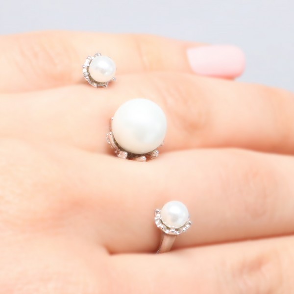 Sterling Silver Two Finger Pearl Ring SBGR00981