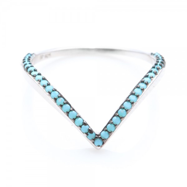 Sterling Silver V Ring with Turquoise Stones SSTR01054