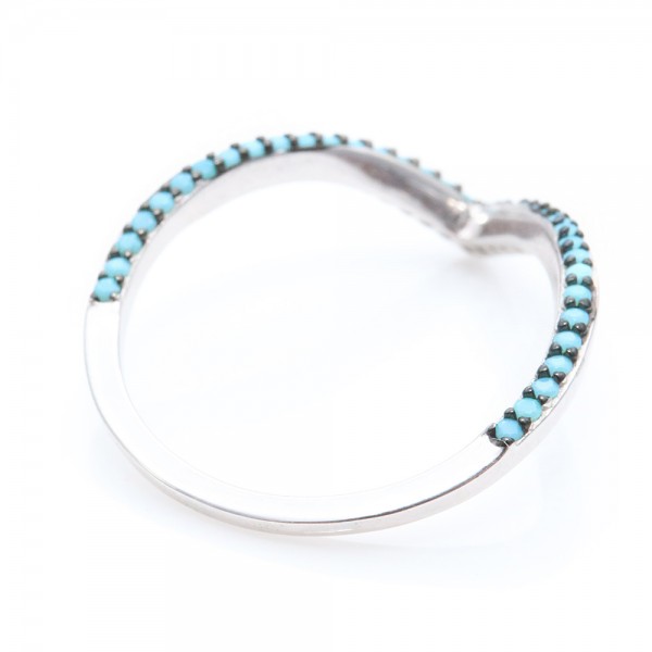 Sterling Silver V Ring with Turquoise Stones SSTR01054