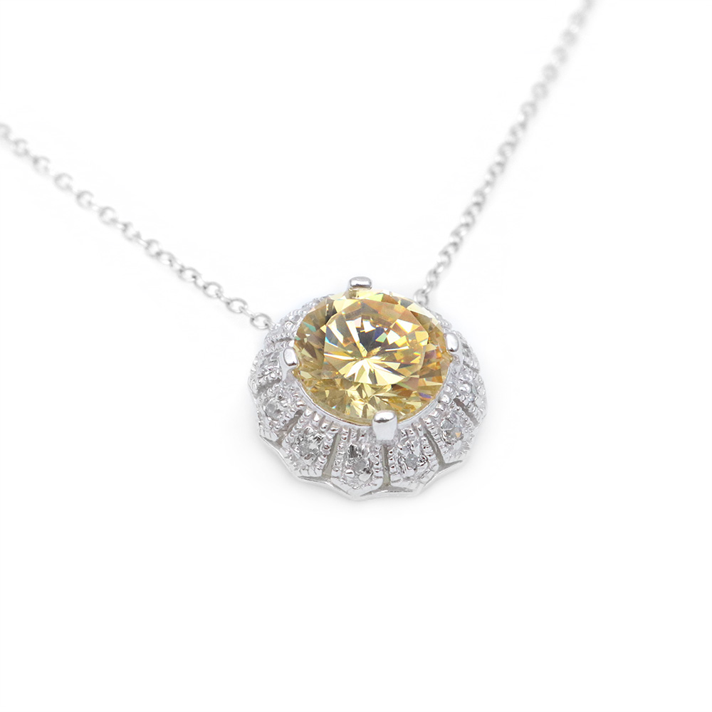 Sterling Silver Yellow CZ Flower Pendant Necklace SSTP00100