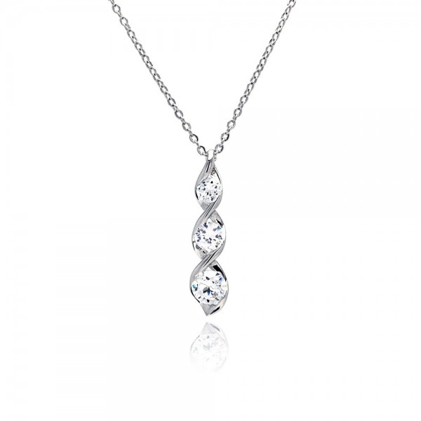3 Clear CZ Twisted Pendant Necklace SBBP00031