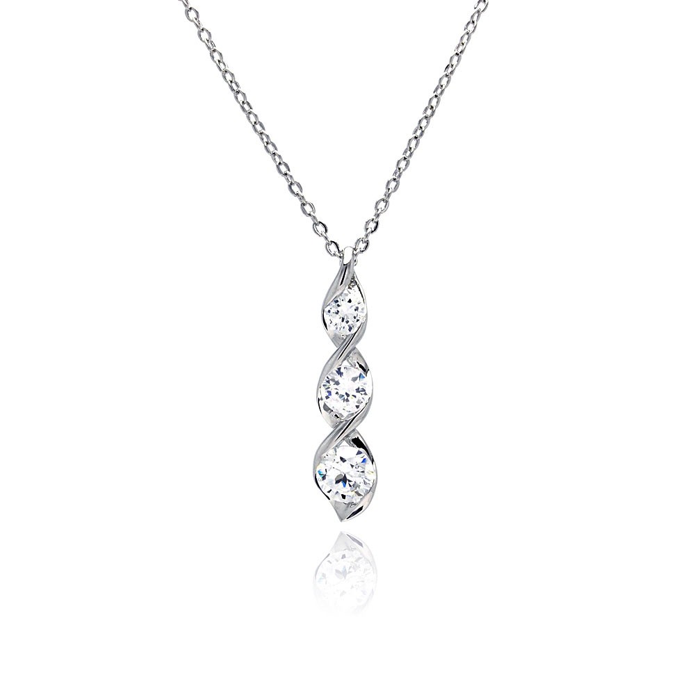 3 Clear CZ Twisted Pendant Necklace SBBP00031